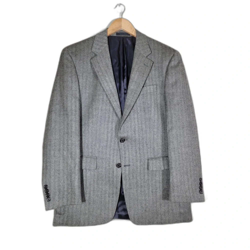 Lauren Ralph Lauren 100% Lambs Wool Grey Herringbone Blazer Suit Jacket - 38R - Picture 1 of 9